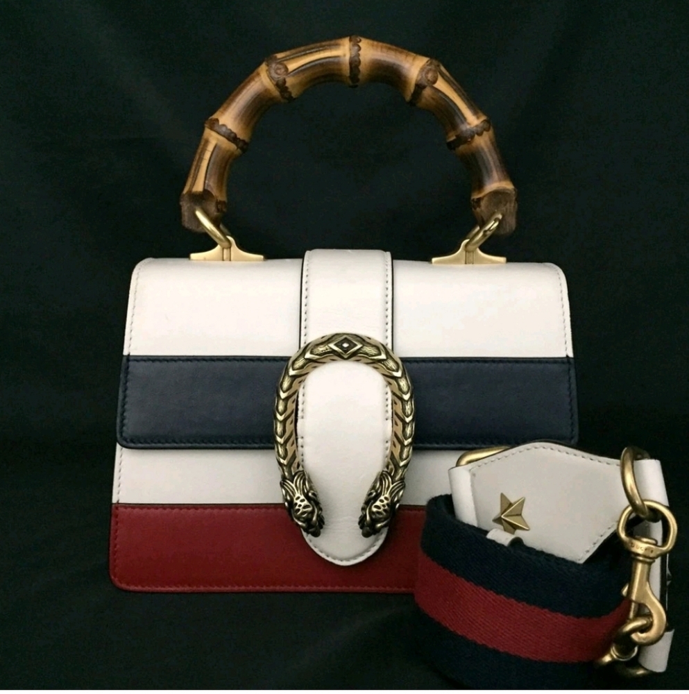 GUCCI Dionysus Bamboo Handle Leather Hand Bag w/Shoulder Strap